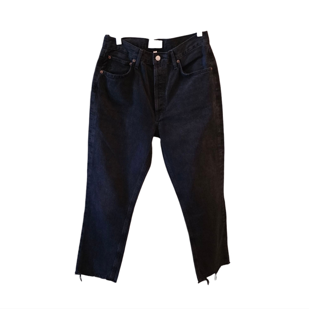 AGOLDE 100% Organic Cotton Riley Crop Black Raw hem Jeans 29 a056g-1157